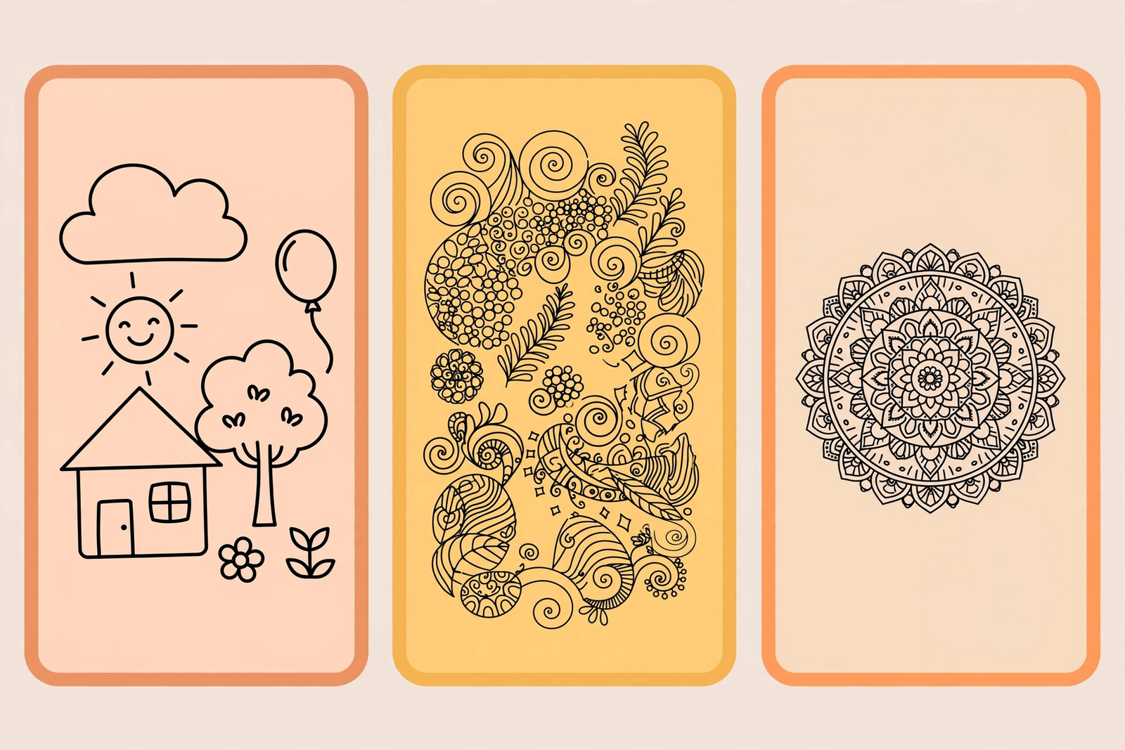Coloring Page vs Zentangle vs Mandala